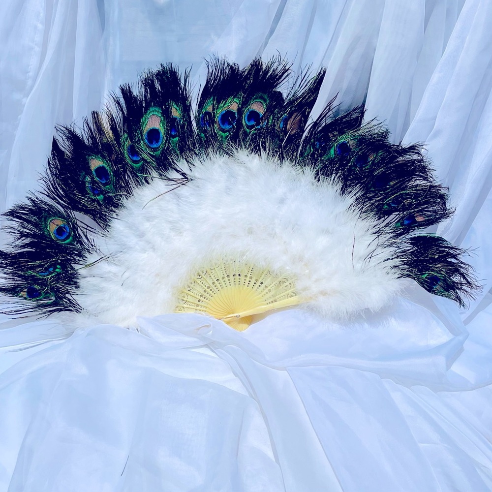 Peacock Bird Feather Folding Hand Held Fan